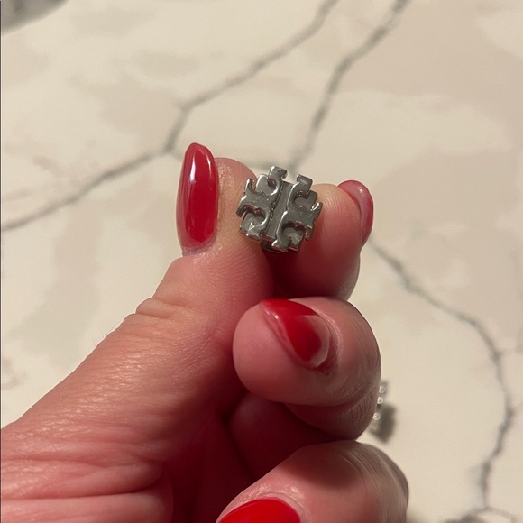 Tory Burch Silver Logo Stud Earrings - Picture 4 of 4